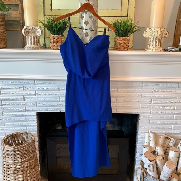HALSTON Heritage Cobalt Blue One Shoulder Dress Size 4 Asymmetric Hi Lo Hem Sexy - Picture 3 of 8